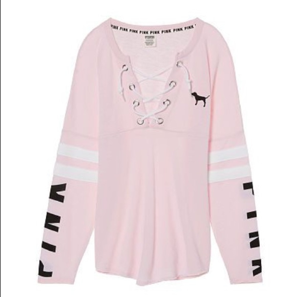 HTF RARE VSPINK VARSITY LACEUP CREW - Picture 3 of 8